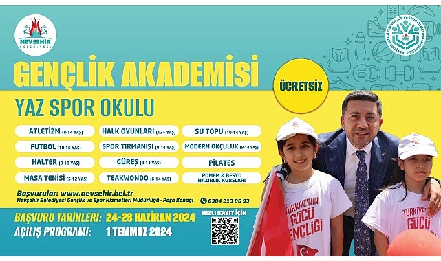 Nevşehir Belediyesi tarafından çocukların ve gençlerin zihinsel ve bedensel gelişimleri ile toplumsallaşmalarına katkı sağlamak, ayrıyeten yeteneklerini ortaya çıkarmak gayesiyle Yaz Spor Okulları açılacak